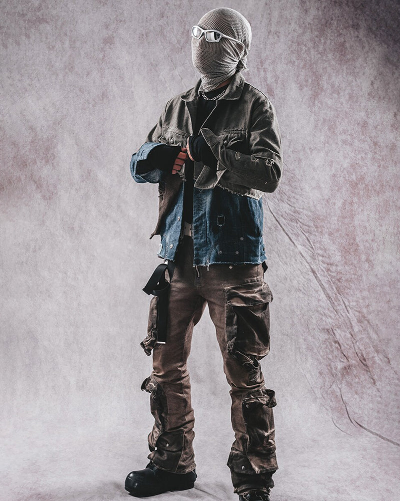 Post-Apocalyptic Spliced Denim Utility Jacket