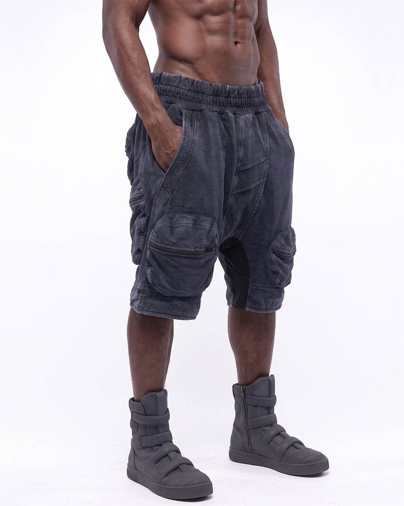 Post-Apocalyptic Washed Asymmetric Cargo Shorts