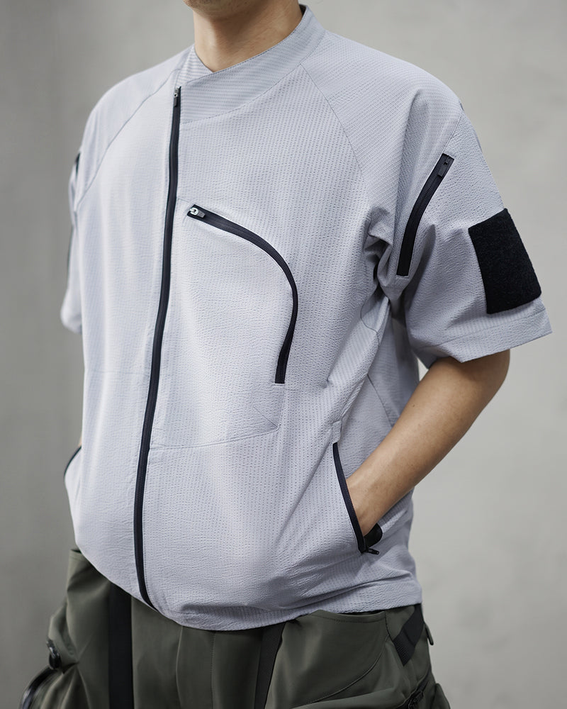 Asymmetric Zipper Seersucker Short Sleeve T-Shirt