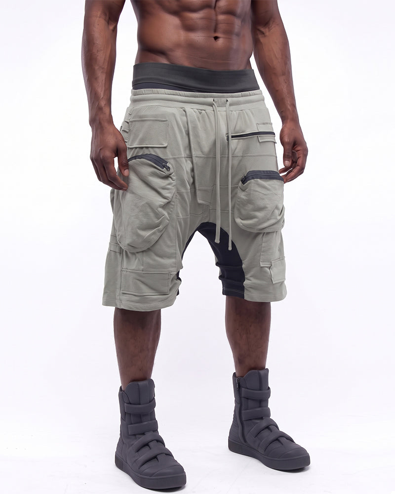 Wasteland Multi-Zip Cargo Contrast Drop-Crotch Shorts