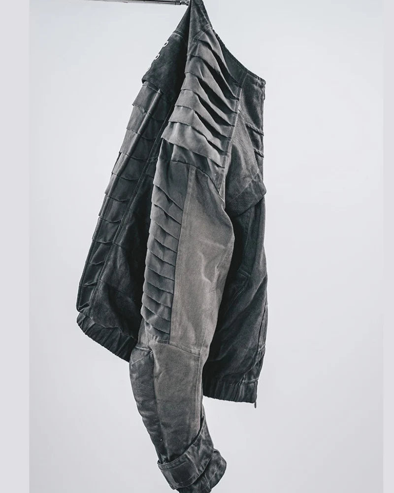 Post-Apocalyptic Stand-Collar 3D “Dragon Spine” Motorcycle Jacket