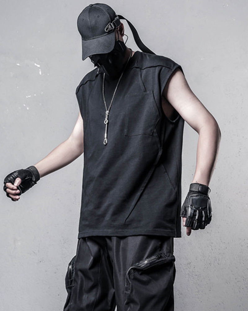 Functional Techwear Patchwork Sleeveless T-Shirt