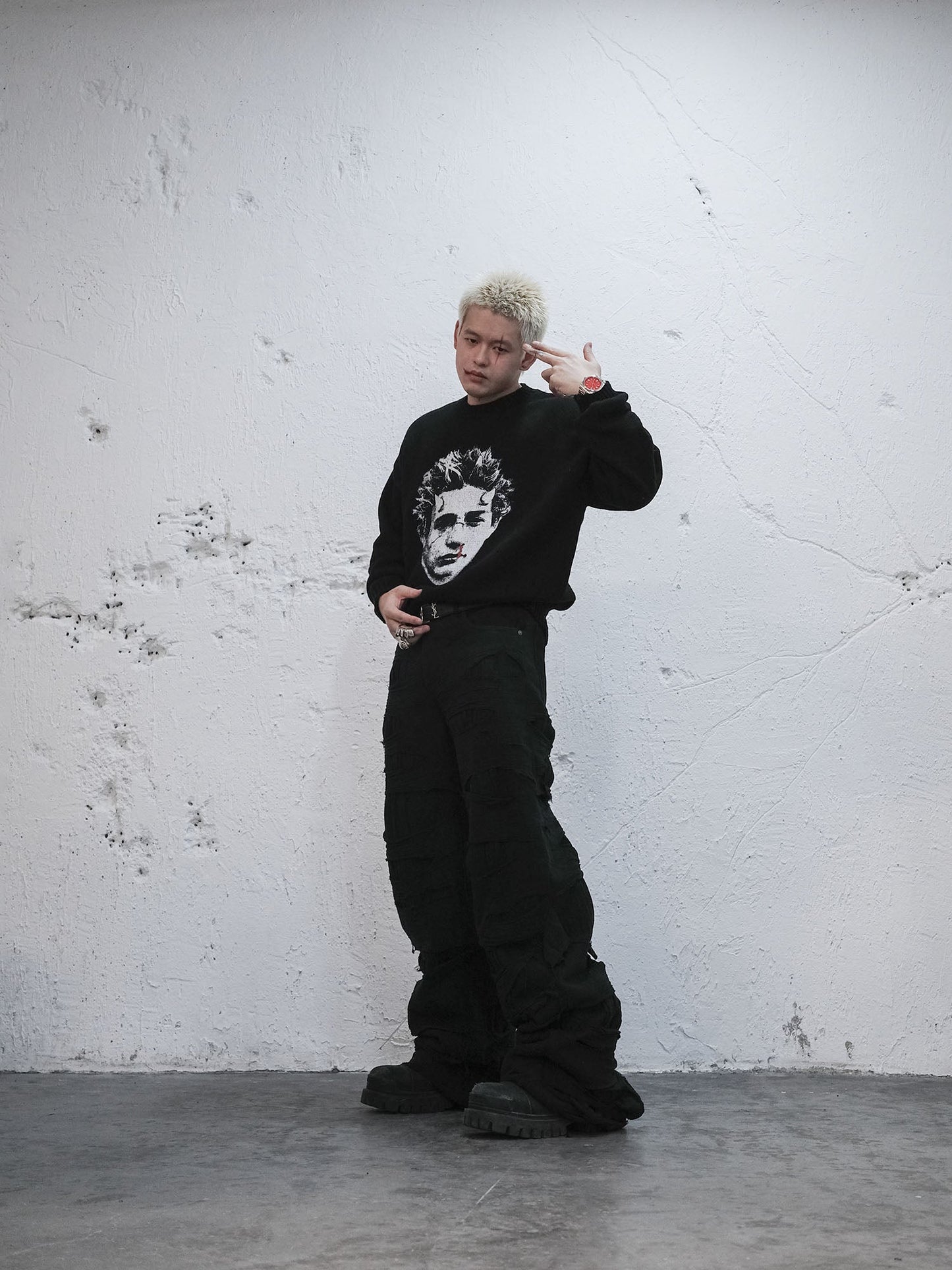 Demon Portrait Distressed Sweater