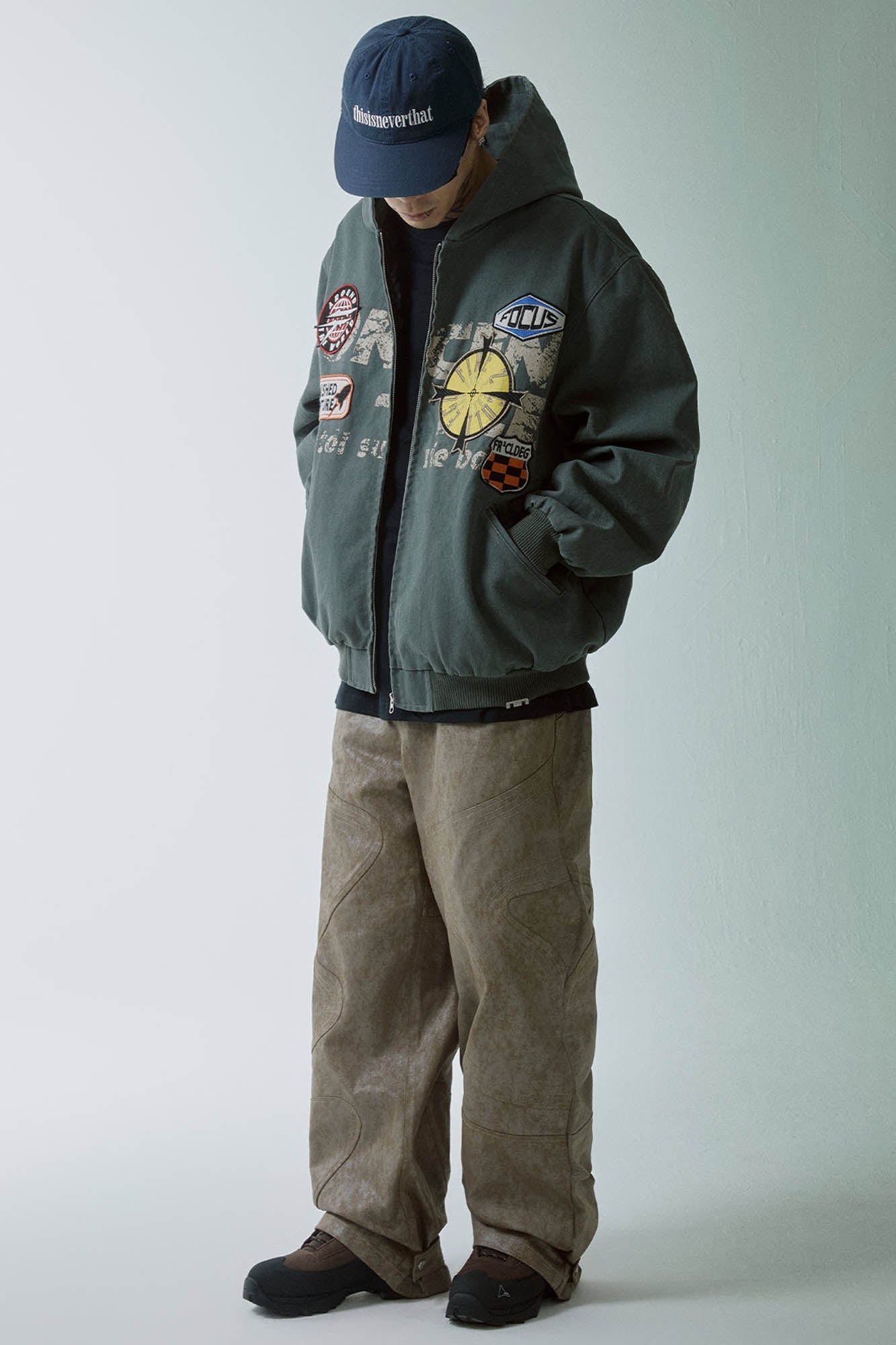 Distressed Paneled Waxed Pants