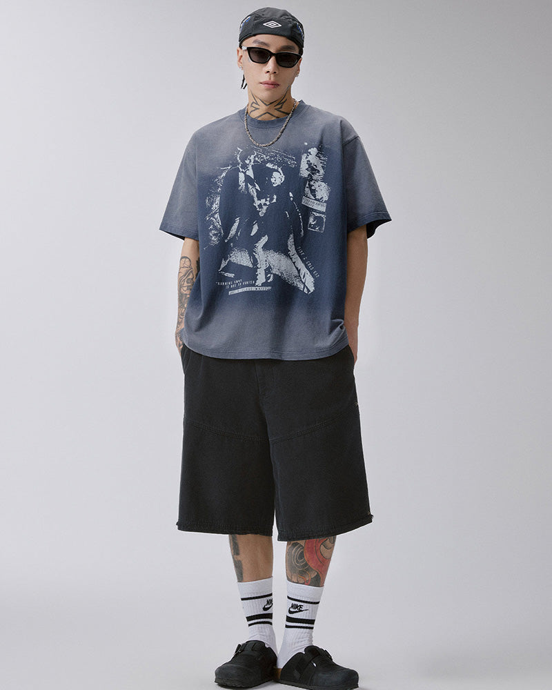 Raw-Edge Straight-Leg Shorts
