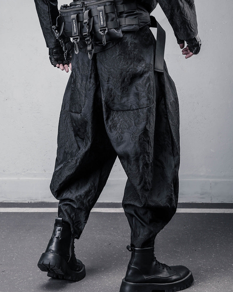 Embossed Floral Techwear Harem Pants
