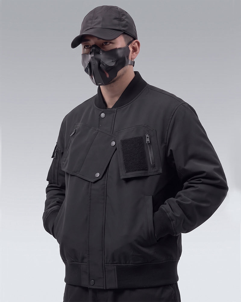Functional Multi-Pocket Embroidered Bomber Jacket