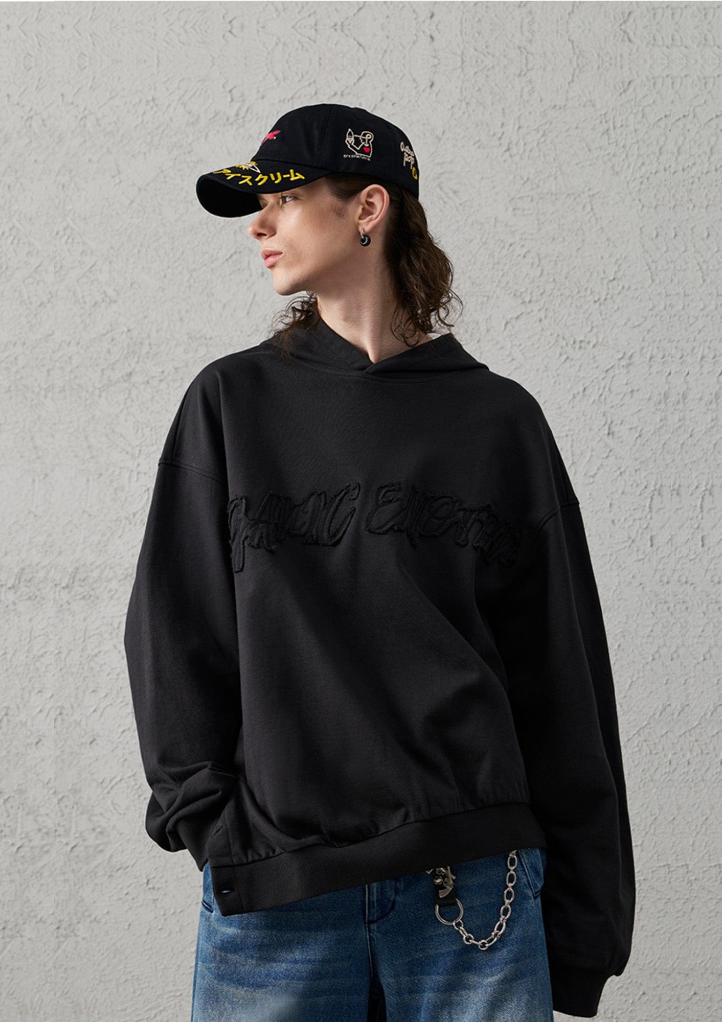 Asymmetrical Hem Embroidered Hoodie