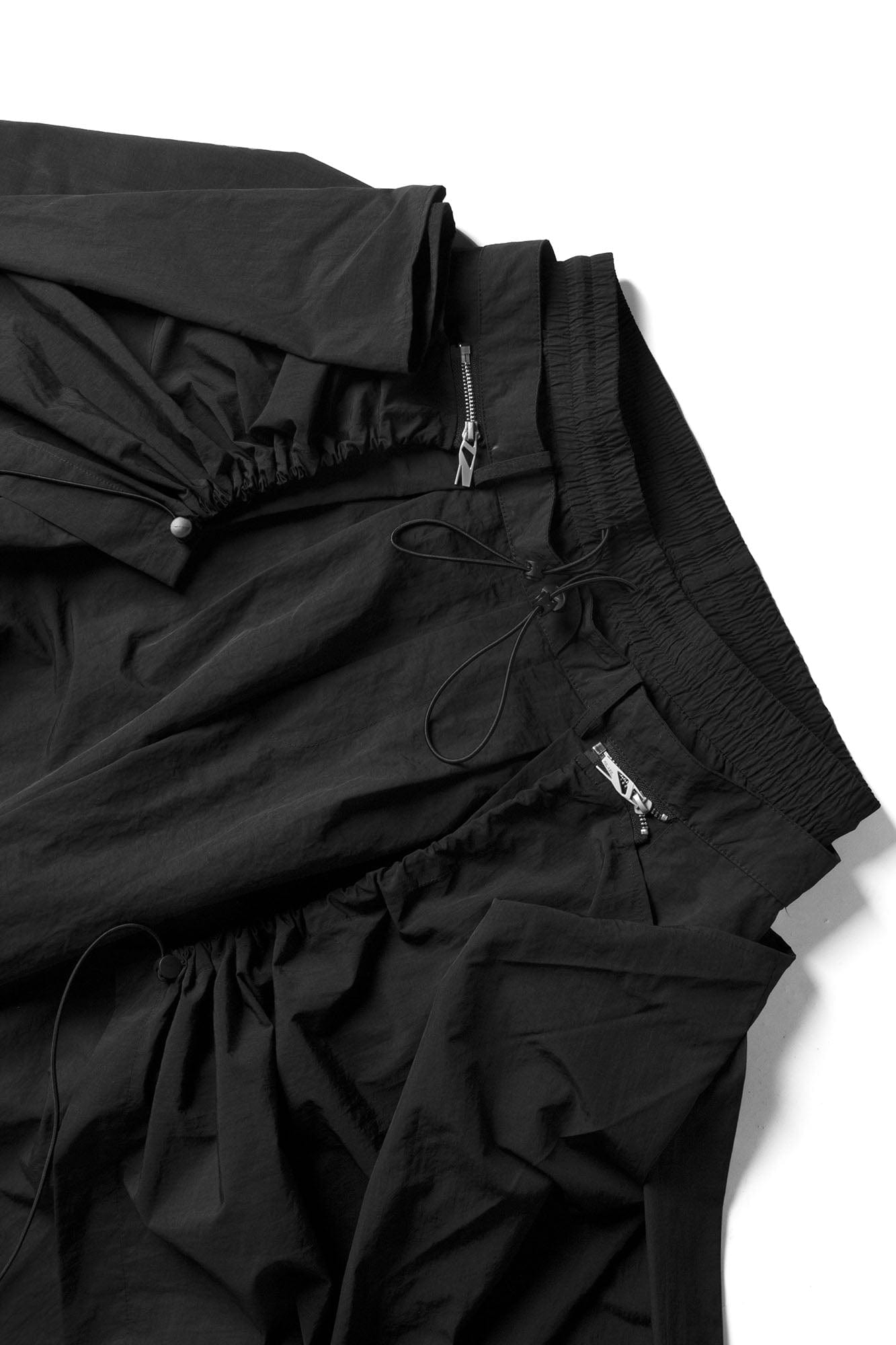 Drawstring Layered Double-Waistband Parachute Pants Black
