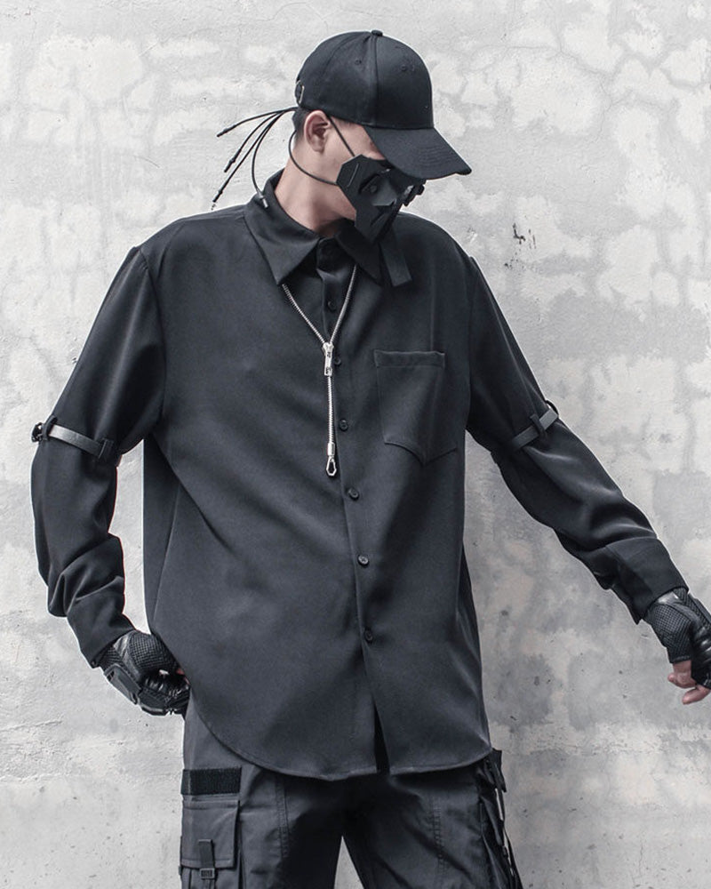 Techwear Japanese Leather Buckle Buckle Shirt