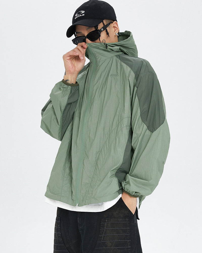 Spliced Drawstring UV Protection Light Jacket
