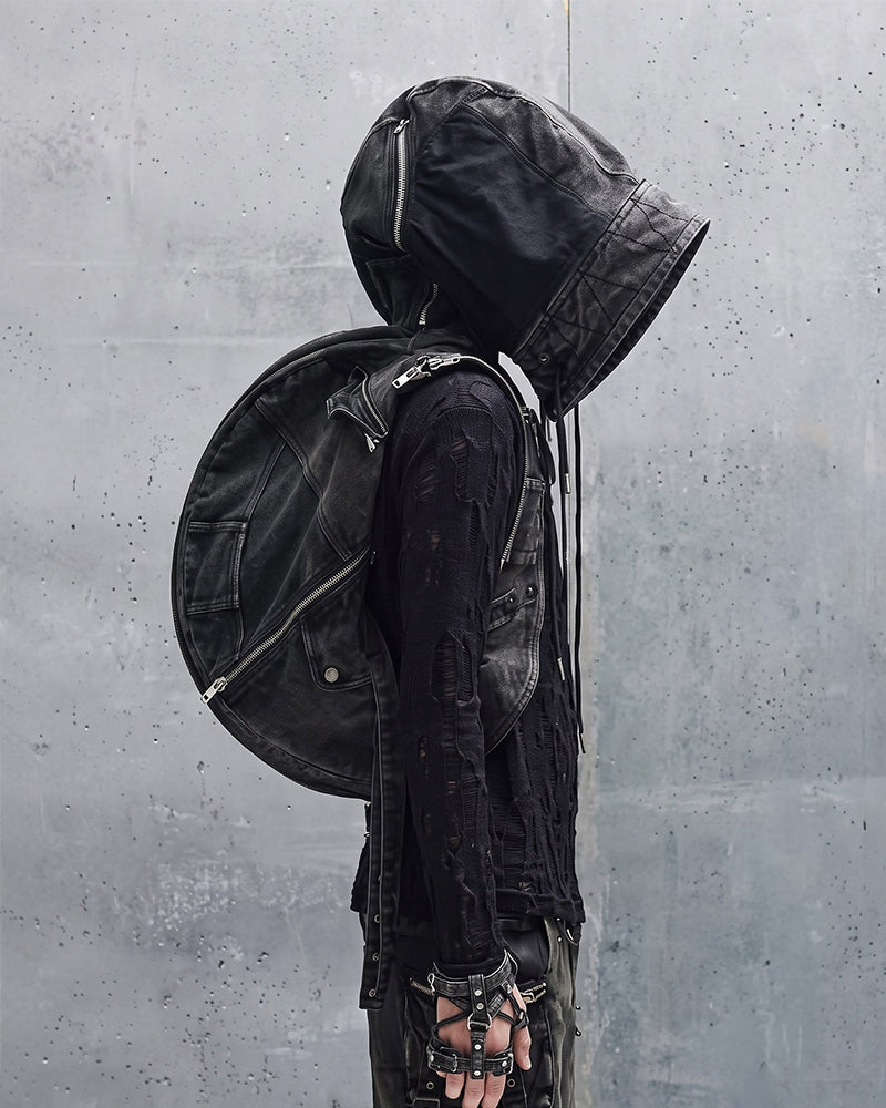 Dystopian Multi-Zip Hooded Utility Backpack Vest