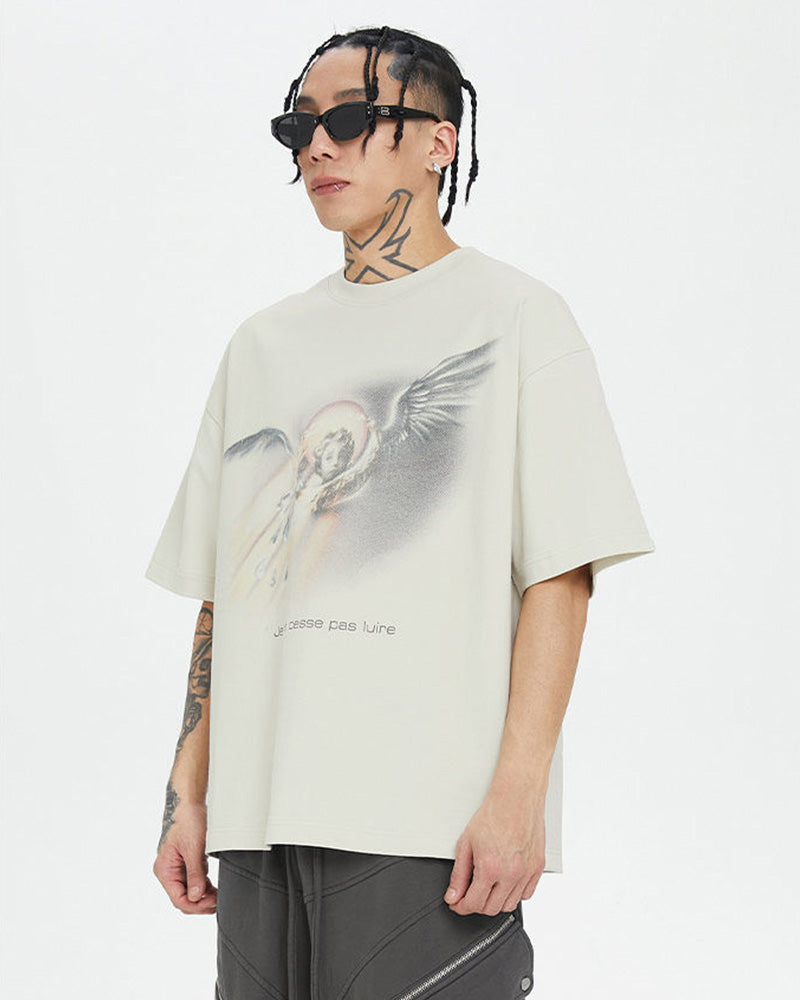 Vintage Angel Halftone Print T-Shirt