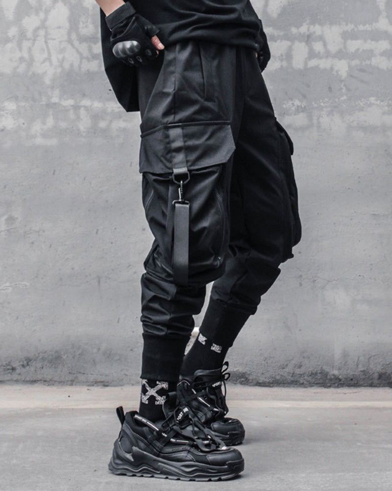 Street Style Techwear Black Slim Fit Cargo Pants