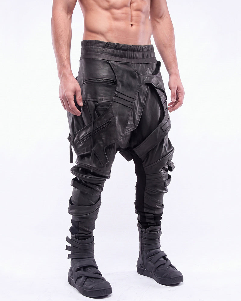 Wasteland Waxed Cut-Out Asymmetric Slim-Fit Pants