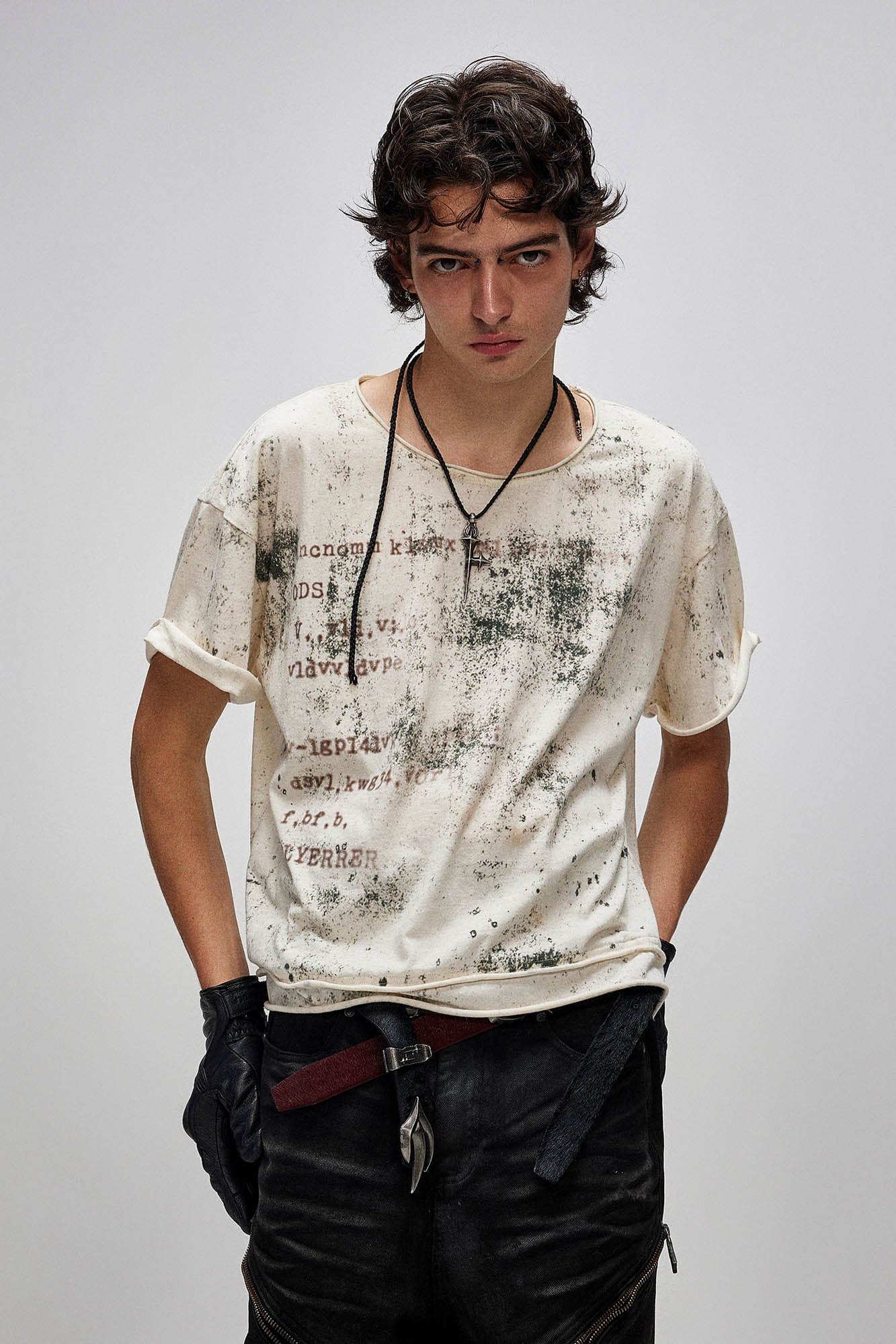 Grunge Brush-Stained Raw Hem T-Shirt