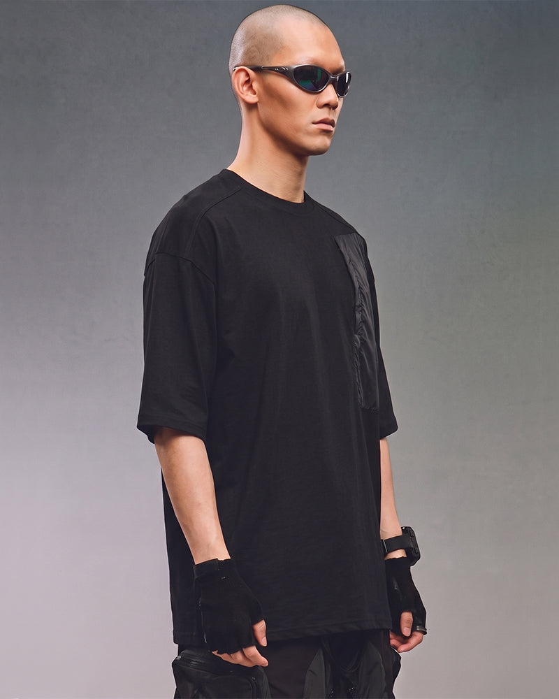 Post‑Apocalyptic Contrast Spliced‑Pocket Short‑Sleeve T‑Shirt