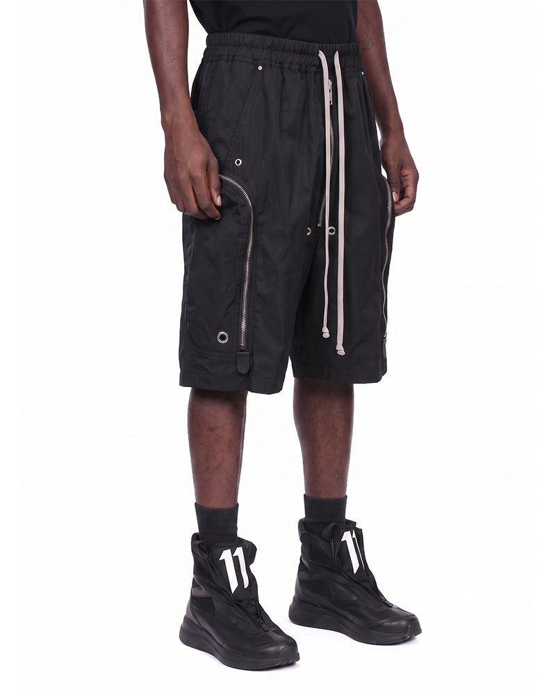 Multi-Zip Deconstructed Wide-Leg Multi-Pocket Utility Shorts