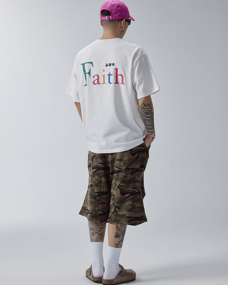 Washed Camo Oversized Curved Knee Shorts