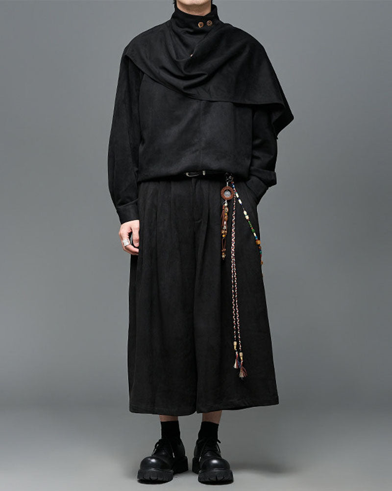 Modern Japanese Shawl Collar Suede Sweatshirt