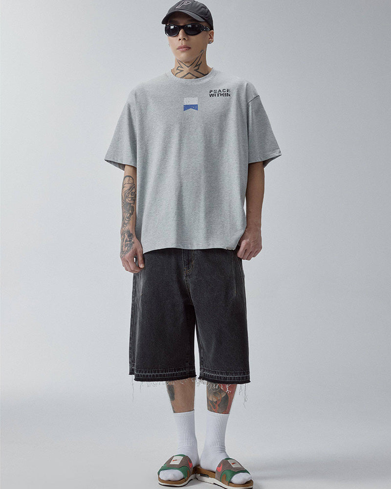Washed Denim Panel Shorts