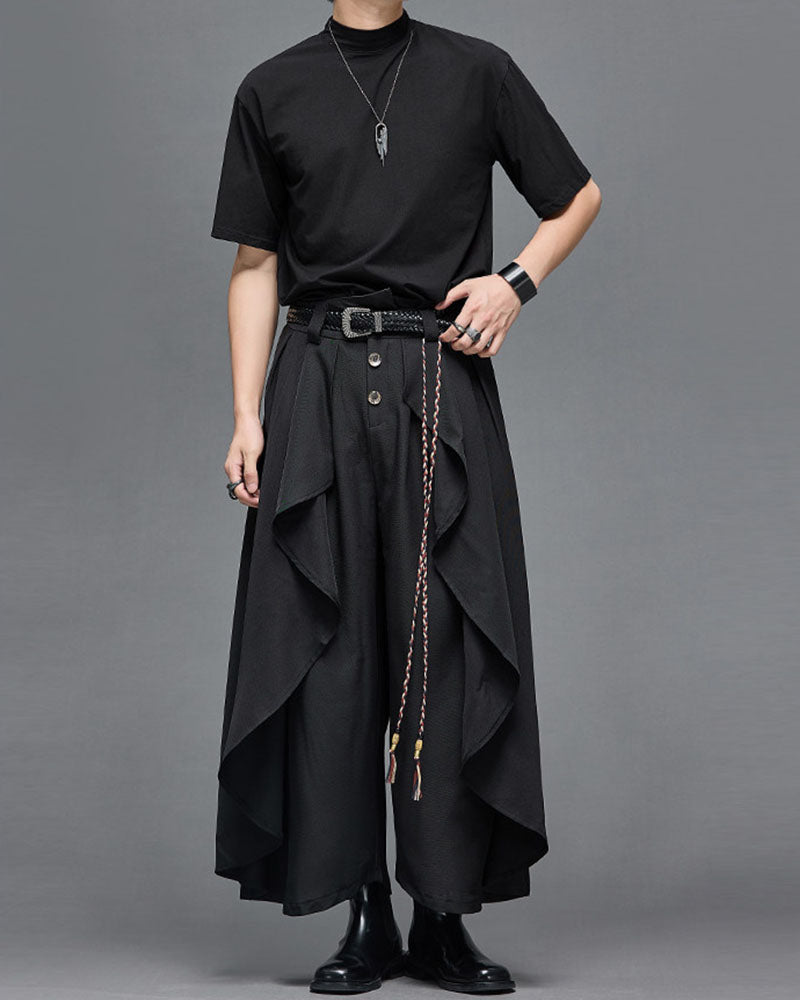 Modern Japanese Ruffled Wide Leg Hakama Pants