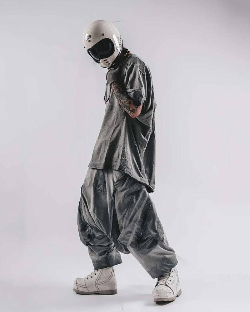 Post-Apocalyptic Wear Wash Patchwork Zipper  Pants