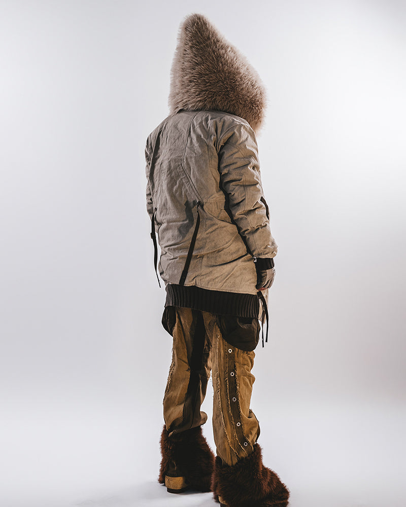 Post-Apocalyptic Hooded Snow Shearling Mid-Length Quilted Jacket
