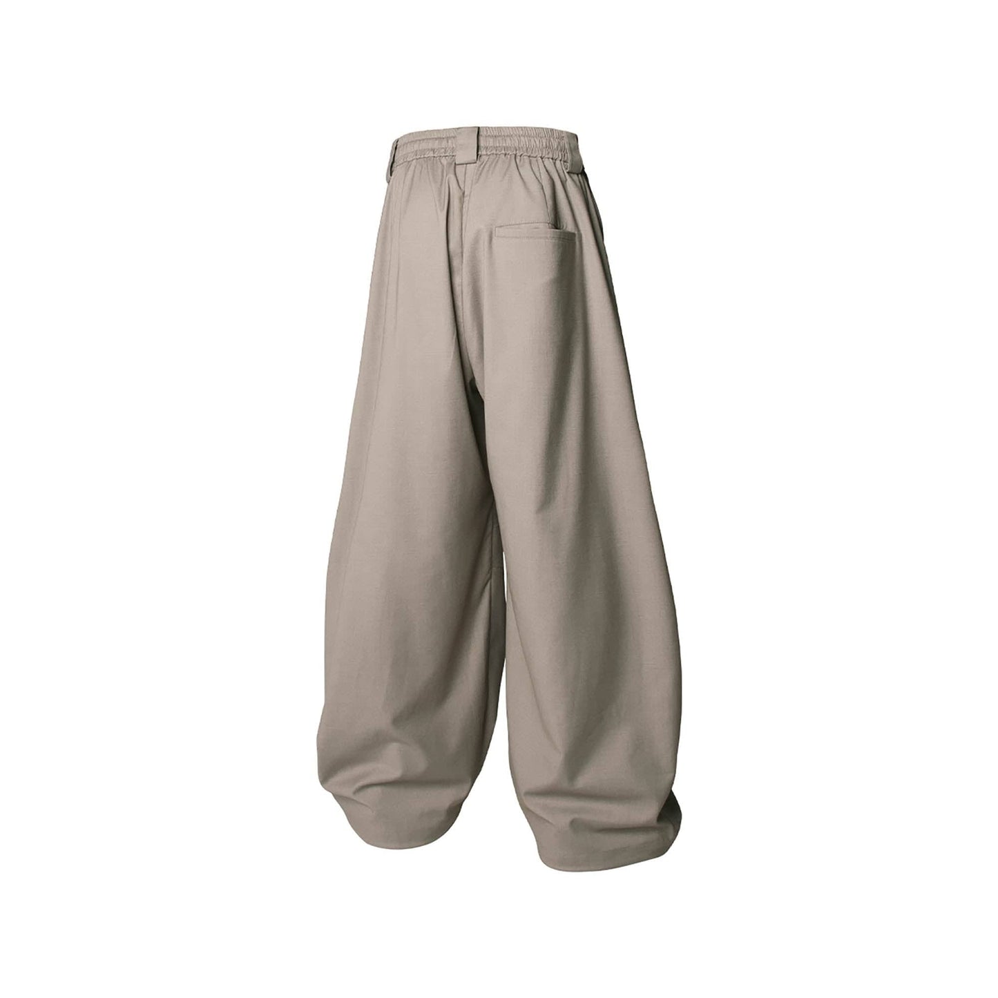 Pleated Drawstring Curved Wide-Leg Trousers
