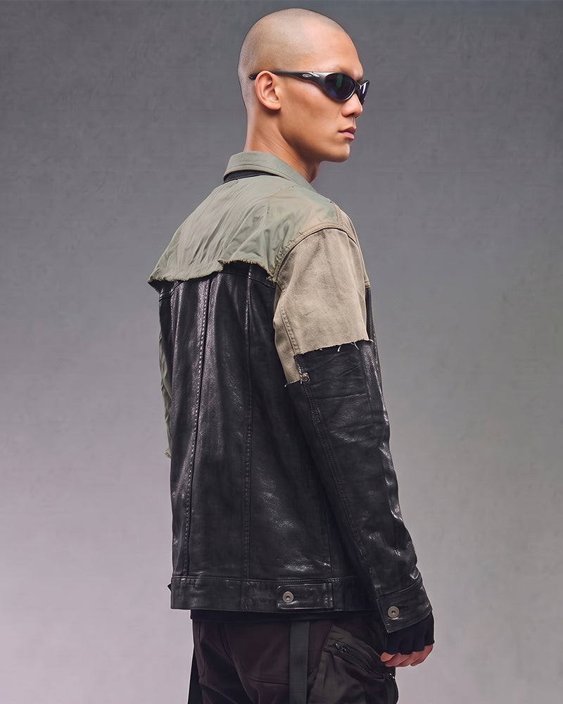 Post‑Apocalyptic Waxed Patchwork Deconstructed Denim Jacket