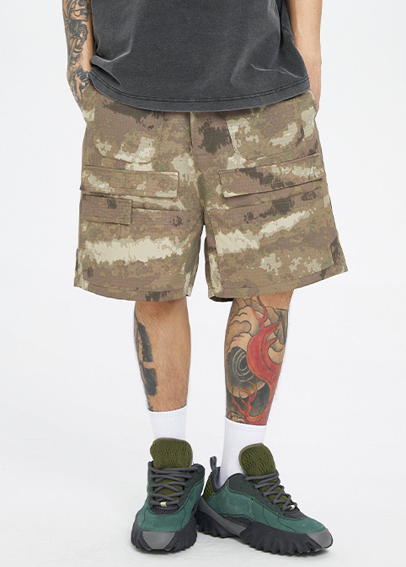 Retro Camo Multi Pocket Buckle Shorts