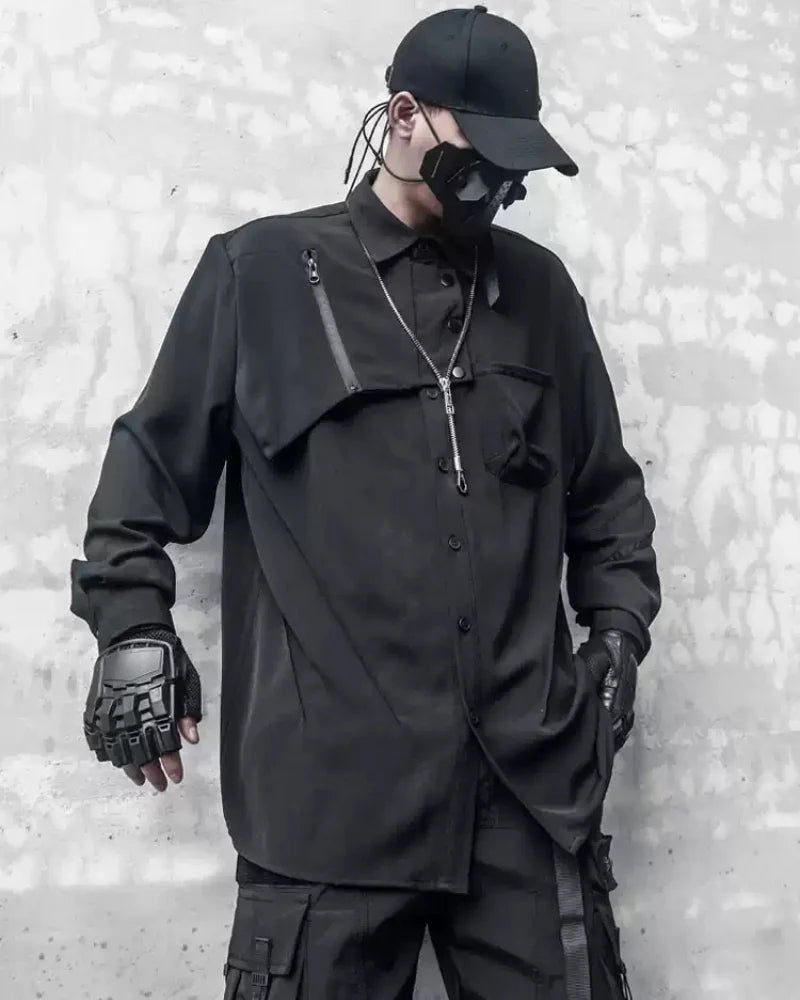 Streetwear Black Long-Sleeve Shirt
