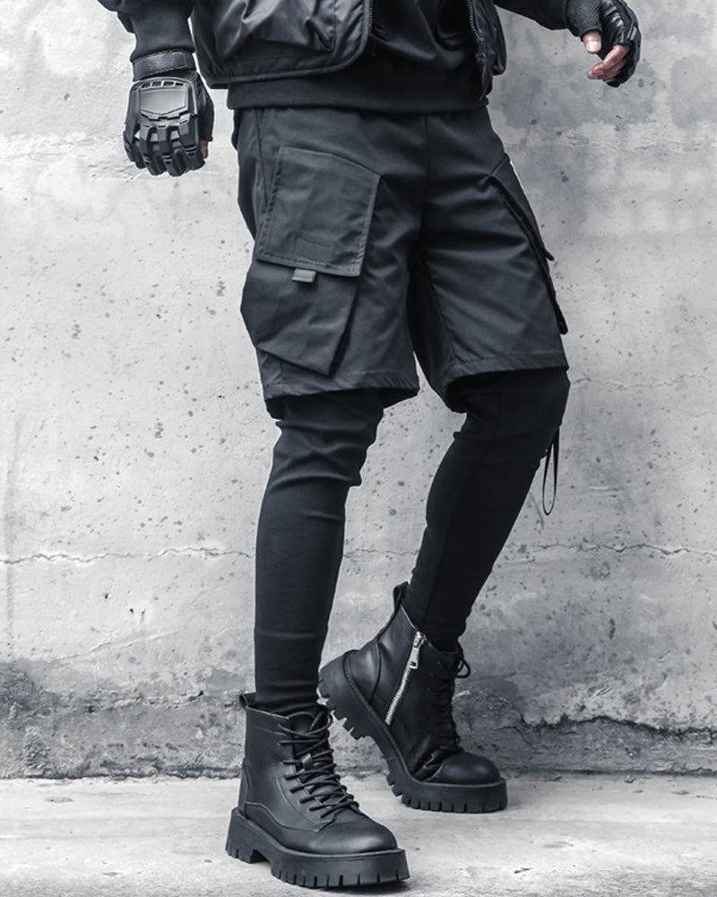 Fake Two Black Techwear Cargo Pants