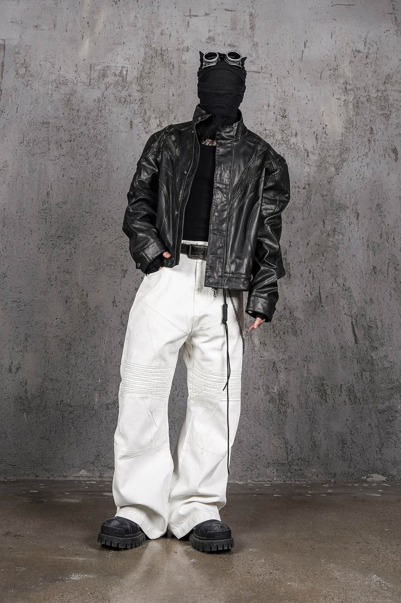 Infernal Gaze Crinkled Waxed Wide-Leg Pants White