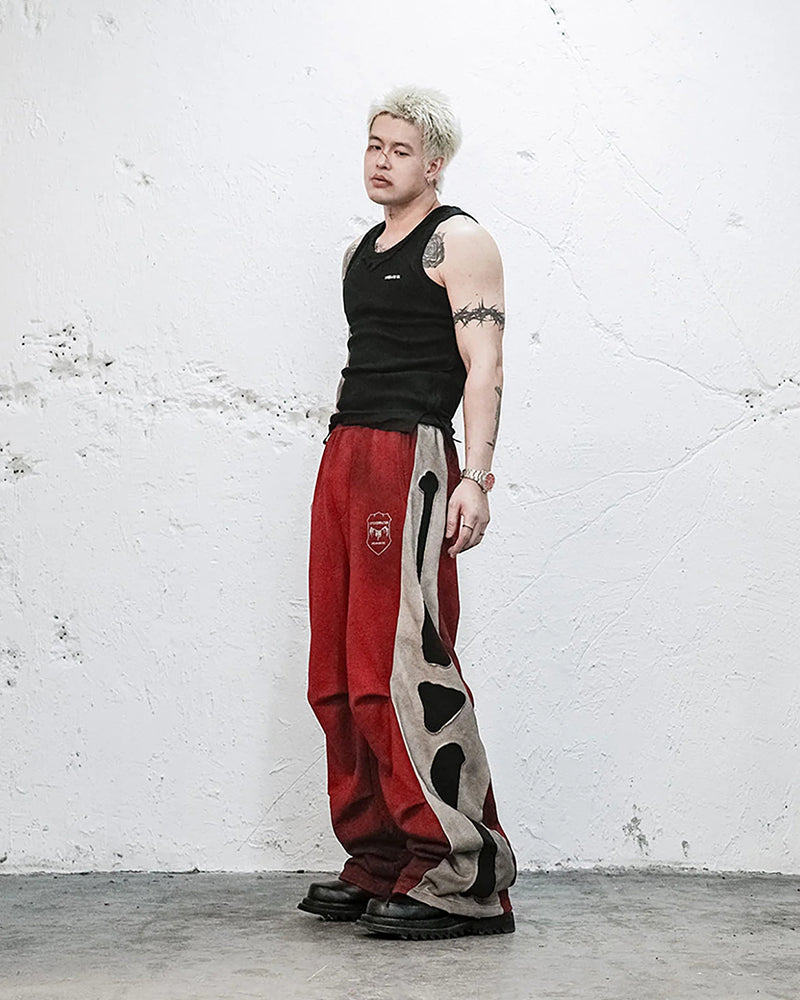 Skeleton Distressed Contrast Panel Sweatpants