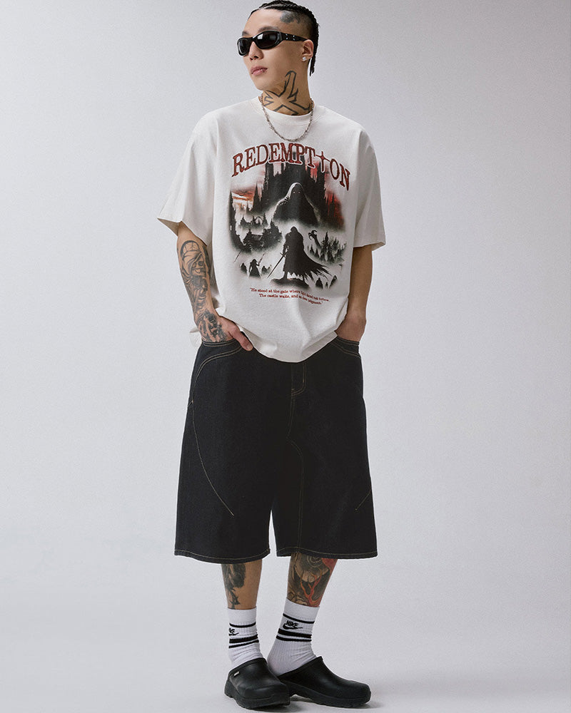 Check-Pocket Denim Shorts