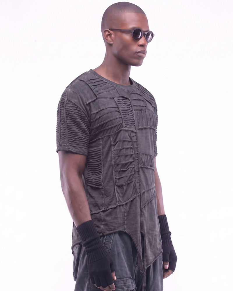 Wasteland Asymmetric Pleated Distressed Short Sleeve T-Shirt