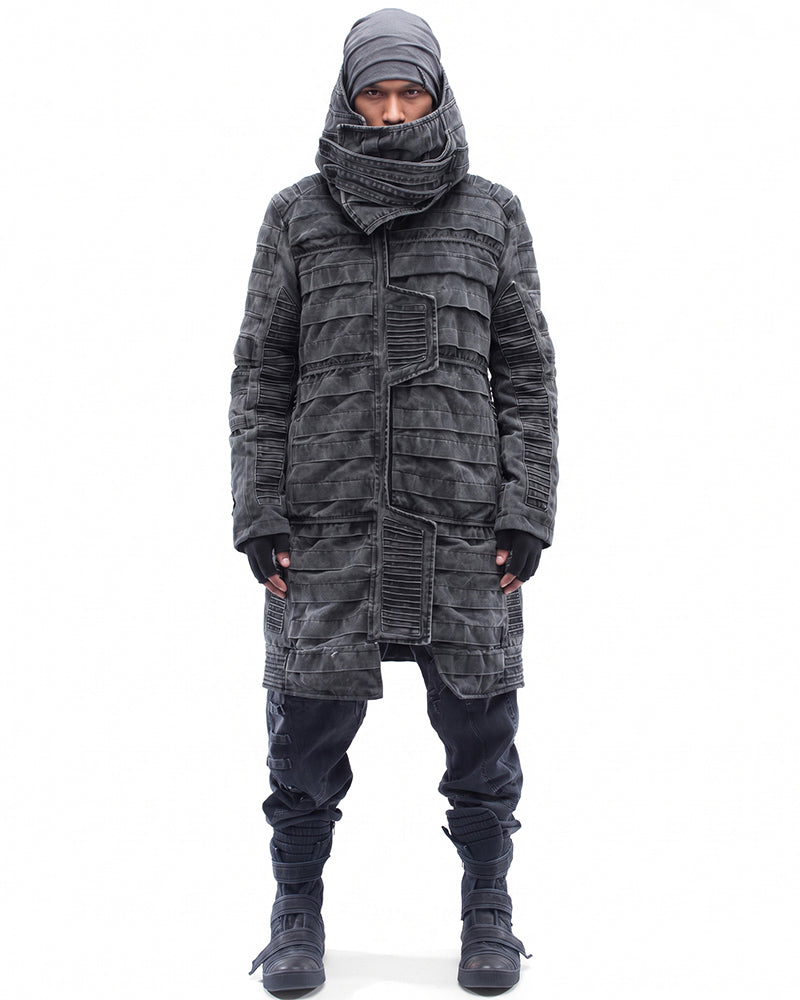 Wasteland Deconstructed Distressed Mid-Length Thick Puffer Jacket