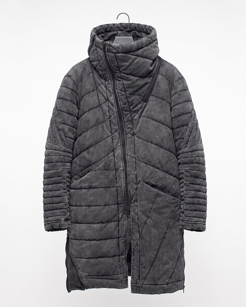 Wasteland Deconstructed Asymmetric Distressed Mid-Length Thick Puffer Jacket
