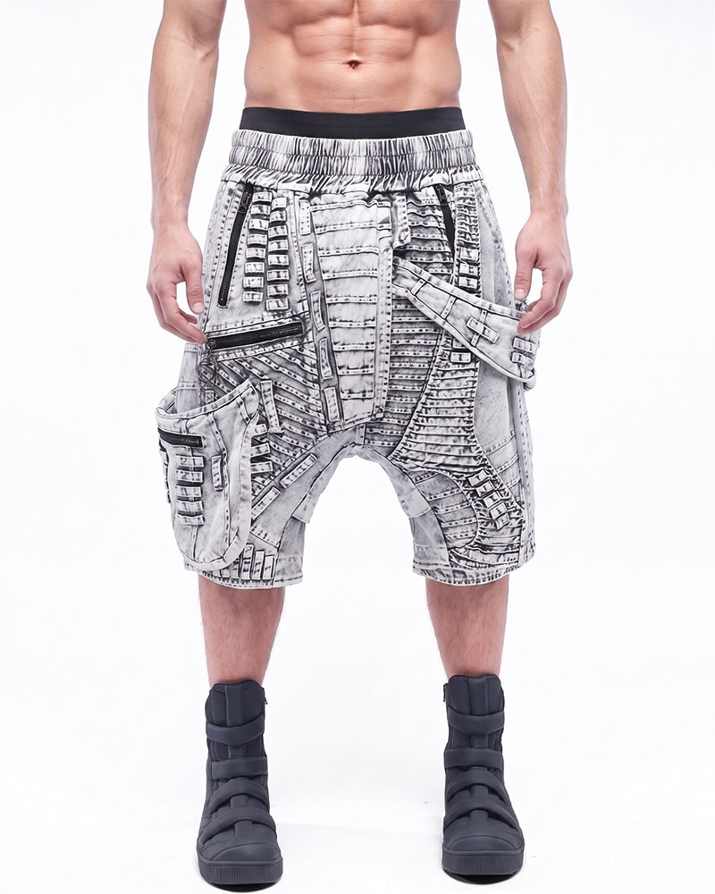 Wasteland Asymmetric Distressed Drop-Crotch Shorts