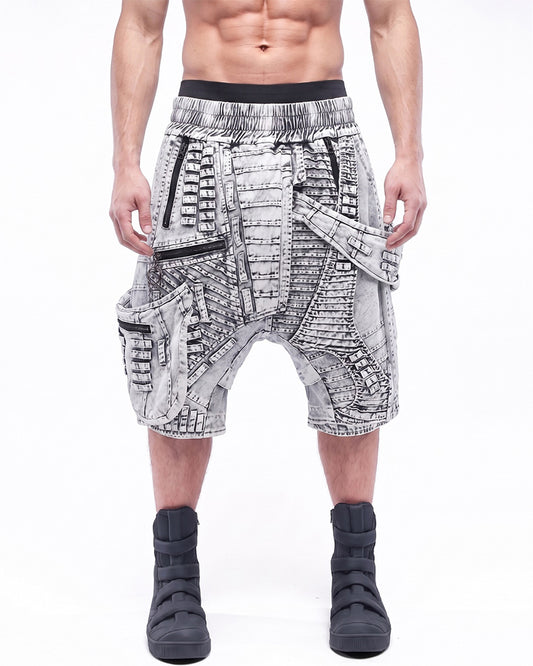 Wasteland Asymmetric Distressed Drop-Crotch Shorts