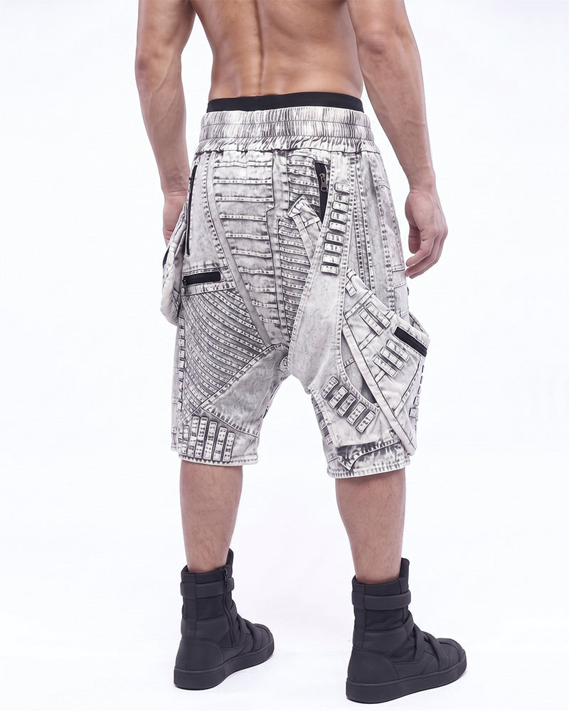 Wasteland Asymmetric Distressed Drop-Crotch Shorts