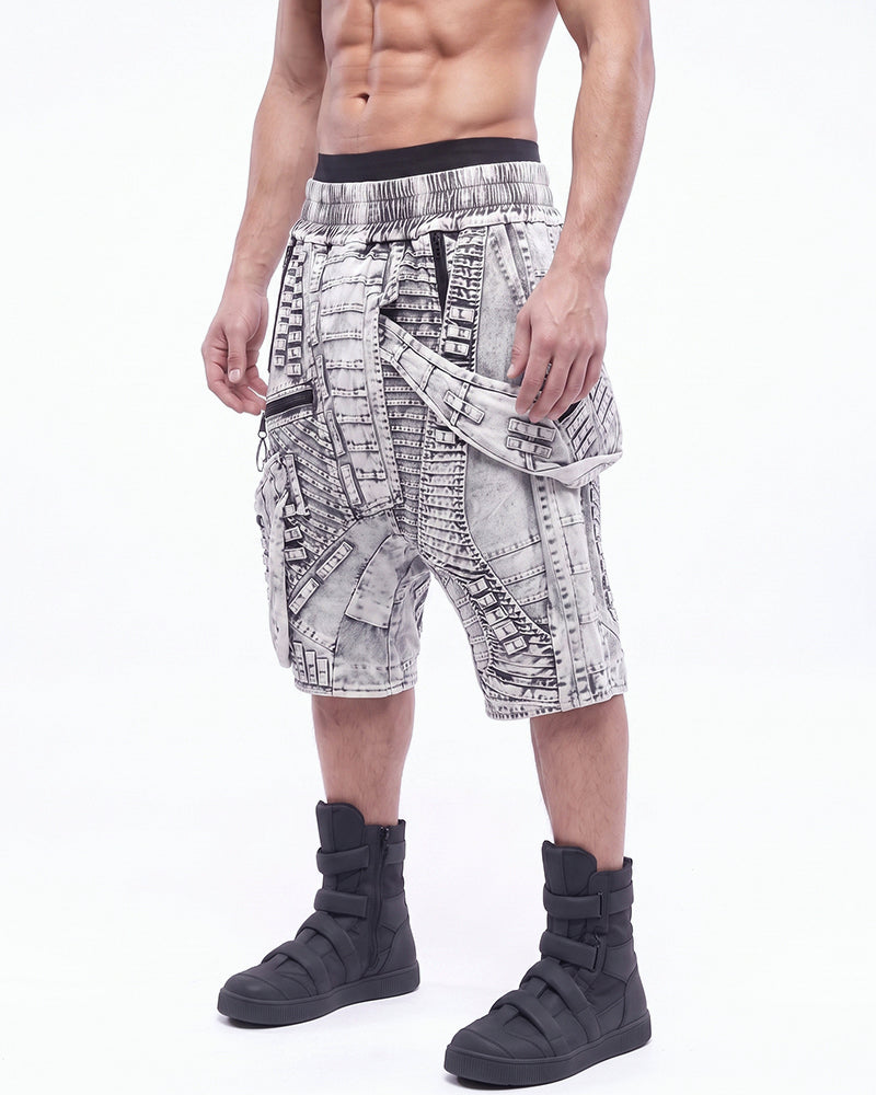 Wasteland Asymmetric Distressed Drop-Crotch Shorts