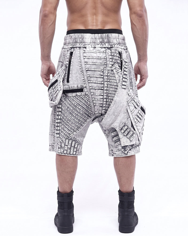 Wasteland Asymmetric Distressed Drop-Crotch Shorts