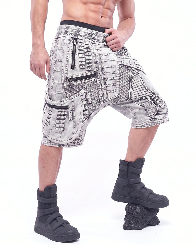 Wasteland Asymmetric Distressed Drop-Crotch Shorts
