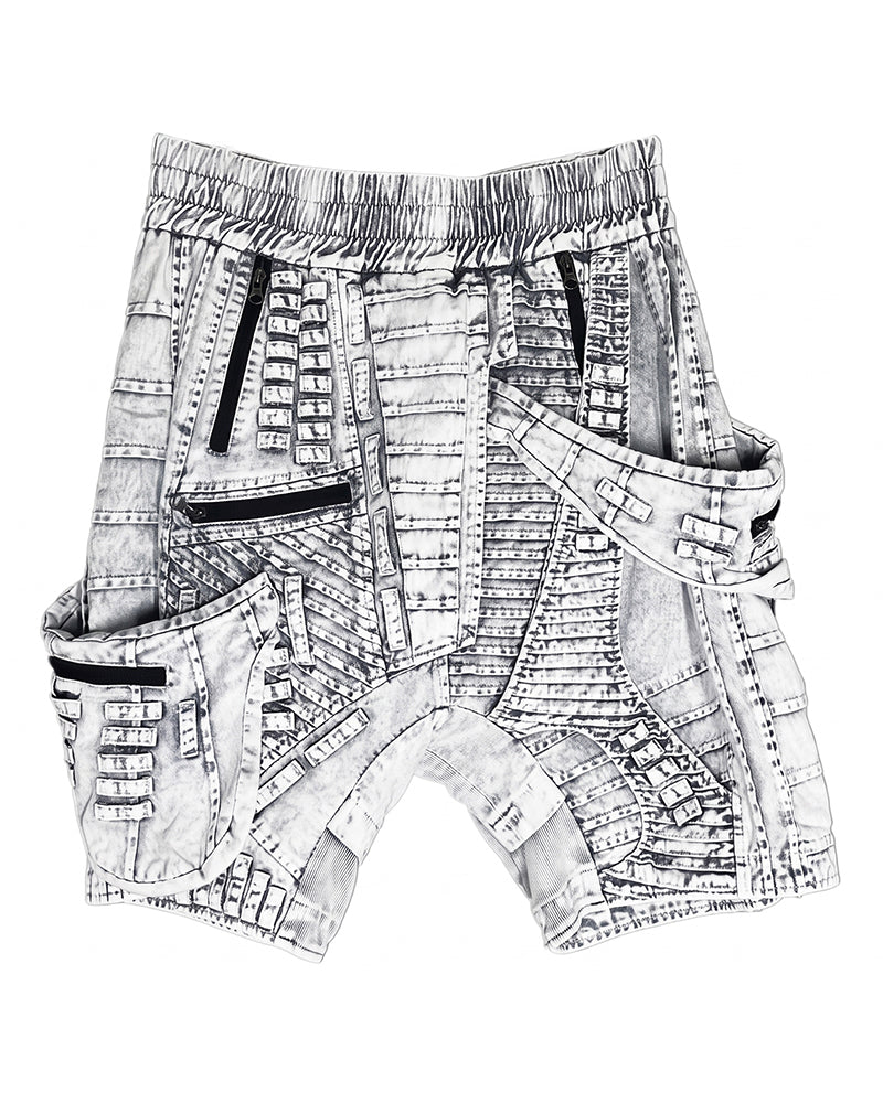Wasteland Asymmetric Distressed Drop-Crotch Shorts