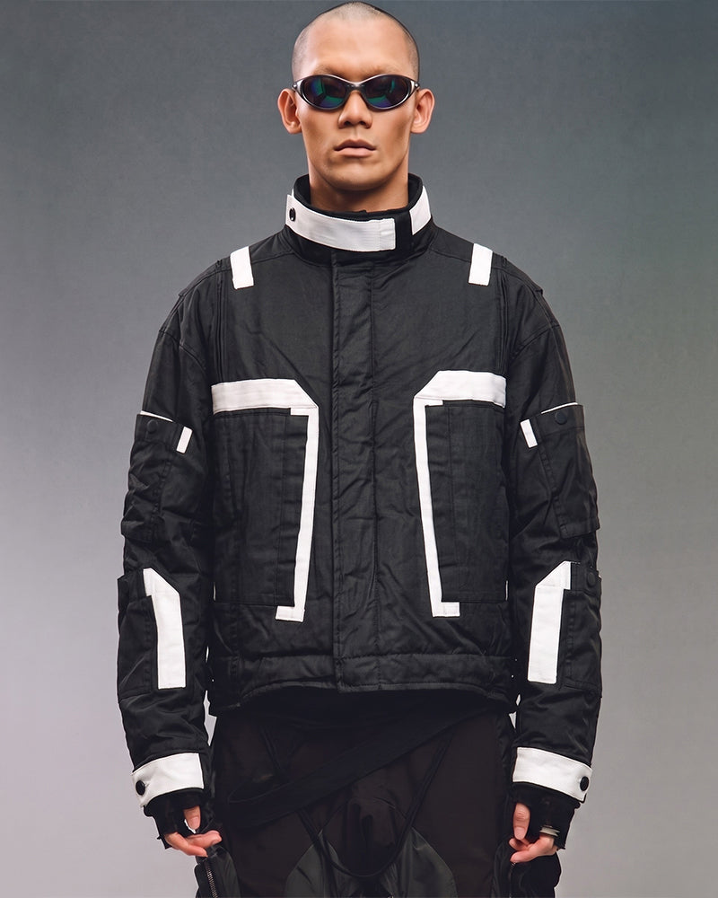 Post-Apocalyptic Color-Block Cropped Thick Puffer Coat