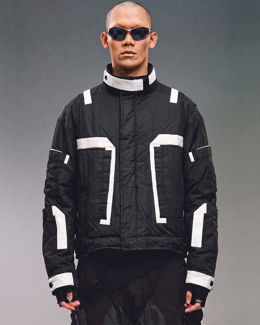 Post-Apocalyptic Color-Block Cropped Thick Puffer Coat