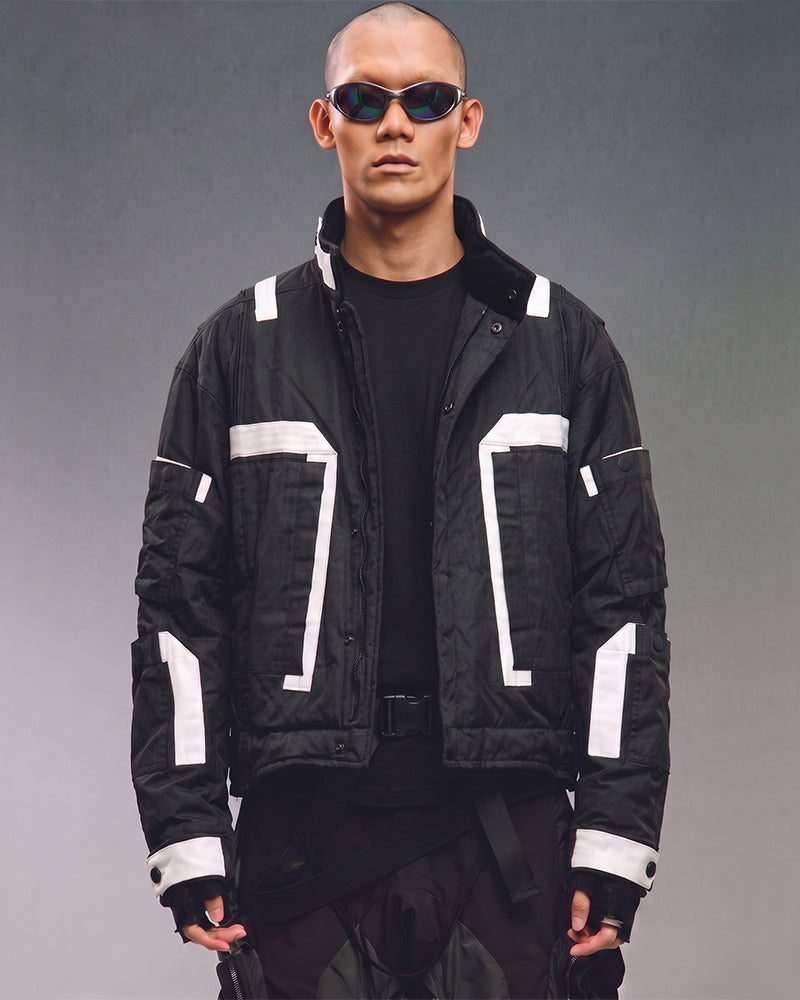 Post-Apocalyptic Color-Block Cropped Thick Puffer Coat
