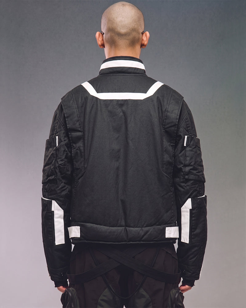 Post-Apocalyptic Color-Block Cropped Thick Puffer Coat